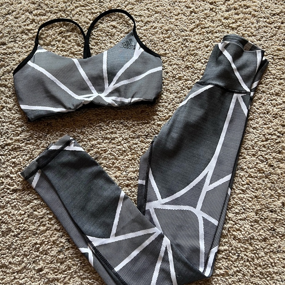 Adidas Gray and White Geometric Workout Set
